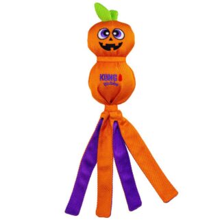 KONG Halloween Wubba Ballistic Jack-O-Lantern hundelegetøj med piv og lange haler