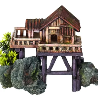 WOODEN HOUSE w/ plants 23 x 12,3 x 17 cm